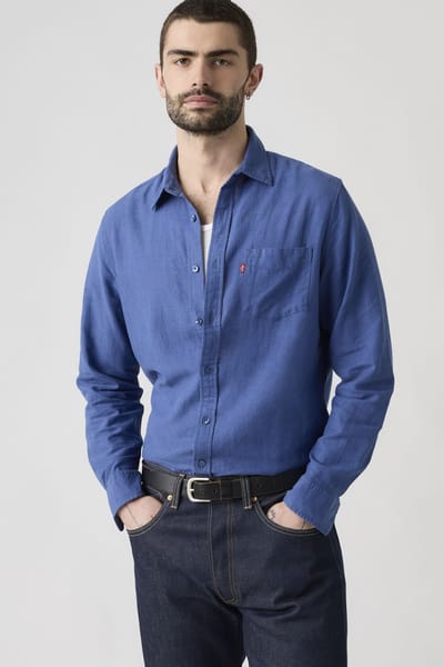 Levi's Sunset One Pocket Cotton Linen Shirt Maat: S | Casual Overhemden Outlet | Heren | Blauw