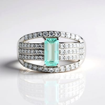 Cavill - 925 Sterling Zilver Geplateerd - Zilveren ring met Paraiba kleurige smaragd 0,79 ct en 1,82 ct pavé zirkonia - Moderne elegante damesring