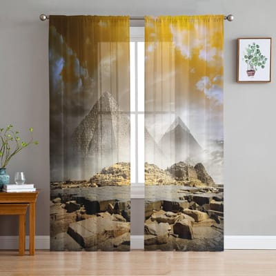 Egypte Piramide Smog Transparante Gordijnen voor Woonkamerdecoratie Raamgordijnen voor Keuken Tule Voile Organza Gordijnen W135 x H115cm x1 black