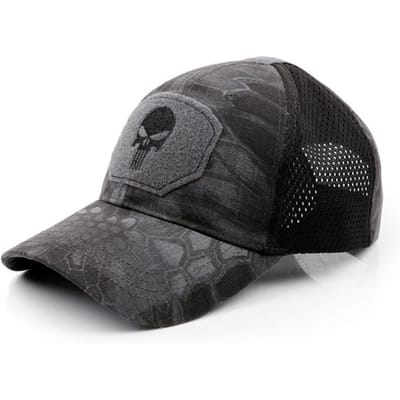 Nieuwe Trend Coole Schedel Multicam Operators Mesh Baseballpet Mannen Fitted Pet Tactisch Goede Kwaliteit Ademend Buiten Sport Papa Hoed 56-62cm black