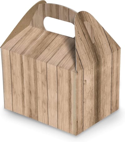 20 stuks lunchbox cadeaudoos houtlook 18,5 x 12,5 x 12 cm herbruikbaar met handgreep voor kerst en feestelijke gelegenheden