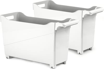 Plasticforte opberg Trolley Container - 2x - ivoor wit - L45 x B17 x H29 cm - kunststof