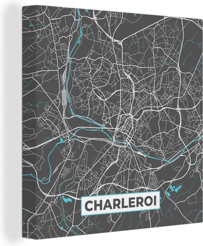 Canvas Schilderij Stadskaart – Grijs - Kaart – Charleroi – België – Plattegrond - 20x20 cm - Wanddecoratie