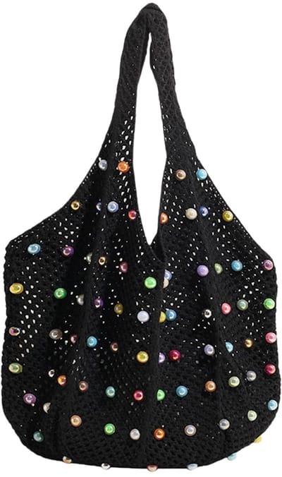 MTTproducts- Strandtas Boho Stijl - Vezel Handtas - Opvouwbaar - Waterdicht - Met Kleurige Kralen - Lichtgewicht Materiaal