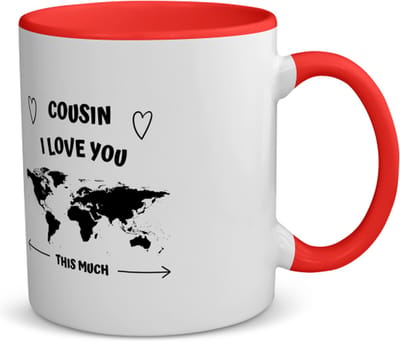 Akyol - cousin i love you this much koffiemok - theemok - rood - Neef - geweldige neef - liefste neef - verjaardag - cadeau - kado - bedankje - geschenk - 350 ML inhoud