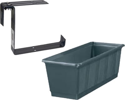 Kunststof plantenbak antraciet rechthoekig 60 cm met 2 verstelbare railing beugels
