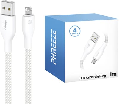 4x lange usb kabel geschikt voor iPhone (Lightning) - 1 meter - Oplaadkabel - Wit