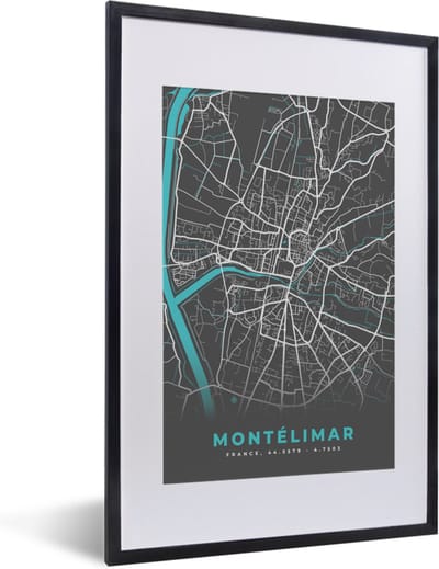 Fotolijst incl. Poster - Montélimar - Frankrijk - Stadskaart - Kaart - Plattegrond - 40x60 cm - Posterlijst