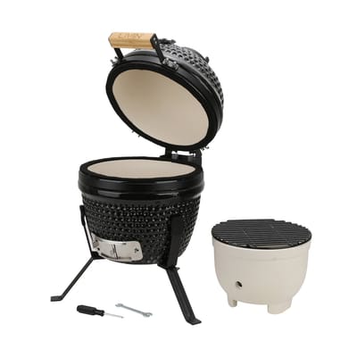 LIVIN' Kamado 13 Inch - Kamadobarbecues - Houtskoolbarbecues - Keramisch - Inclusief onderstel - Hoge Kwaliteit Keramiek - Inclusief Thermometer - Zwart - Ø 28cm