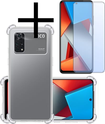 Hoesje - Met Screenprotector - Geschikt voor Xiaomi Poco X4 Pro 5G - Sterk & Shockproof - Siliconen Case - Back Cover - Telefoon Hoes - Shock Proof - Transparant