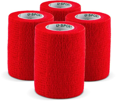 U-Sport Athlete Sock Wrap - Rood - 4 stuks - 7,5 cm x 5 m - Zelfhechtend - Cohesief Verband - Voor Voetbal & Gripsokken