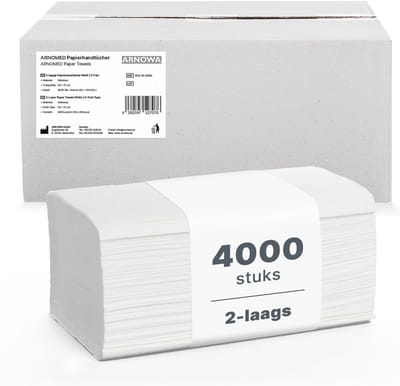 Papieren Handdoeken 4000 Stuks - 2 Laags V-Vouw - 25x23cm - Hygiënisch en Absorberend voor Diverse Toepassingen