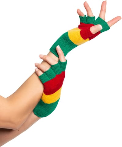 Partychimp Vingerloze Handschoenen voor bij Carnavalskleding Dames Carnaval Accessoires Verkleedkleren Volwassenen - Rood/Geel/Groen- Katoen/Polyamide/Elastaan - One-Size