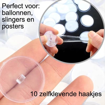 CHPN - Zelfklevende haakjes - Kleine haakjes - Ballonnenhaakjes - Slingerhaakjes - Transparante Plafondhaakjes - Plafondhaakjes - Ophanghaakjes - 30MM - Zelfklevend - 10 stuks