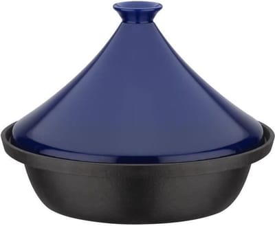 Tajine van massief gietijzer - GSW - 30 x 22 cm - Keramisch deksel - Inductie - Blauw