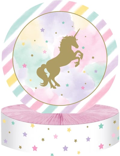 BIGIEMME SRL - Eenhoorn kartonnen tafeldecoratie 30 x 23 cm goud en roze