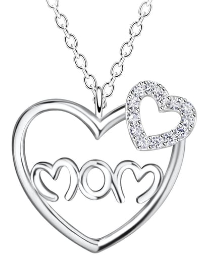 Joy|S - Zilveren hartje hanger met ketting - I love Mom / mama - hartje 15 x 14 mm met zirkonia - ketting 45 cm - sterling zilver 925