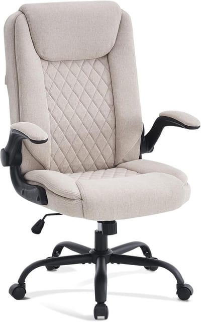 Ergonomische bureaustoel - Comfortabele werkstoel - Thuiswerken - Verstelbare armleuningen - 150kg draagvermogen - Beige