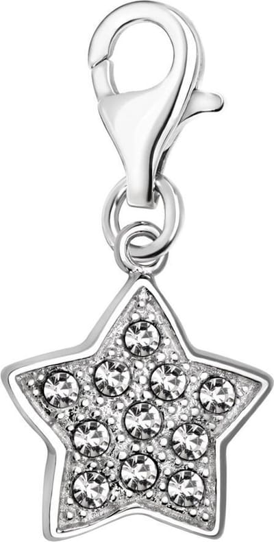 Quiges – 925 - Zilver – Charm - Bedel - Hanger - Ster met Zirkonia - met – sterling - zilver - karabijnslot - geschikt - voor -Bedelarmband HC041