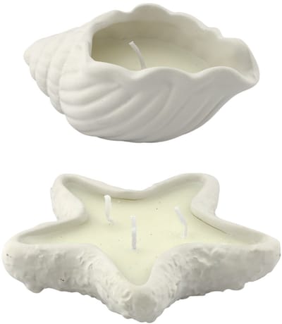 Home Society - Kaars - Schelpen - Set van 2 - Keramiek - Strand & Coastal Decoratie - Woondecoratie
