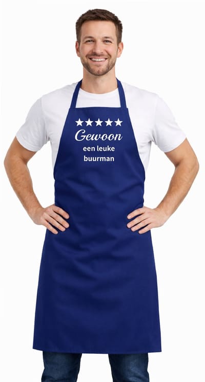 Keukenschort - Schort - BBQ schort - unisexschort - kookschort - 100% katoen - 65 x 90 cm - kleur blauw - Gewoon een leuke buurman