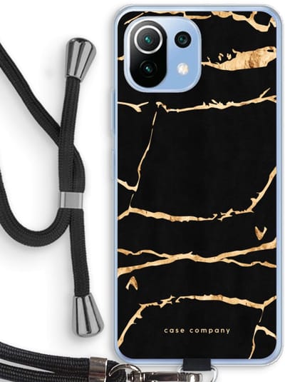 Case Company® - Hoesje met koord geschikt voor Xiaomi Mi 11 Lite hoesje met Koord - Gouden marmer - Telefoonhoesje met Zwart Koord - Bescherming aan alle Kanten en Over de Schermrand