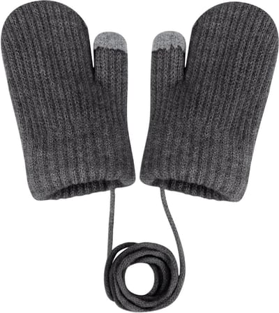 Schattige winddichte, dikke gebreide handschoenen met trekkoord, zacht gevoerd en warm voor kinderen in de winter, geschikt voor 0-3 jaar