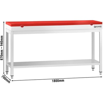 GGM Gastro Edelstahl Arbeitstisch PREMIUM - 1800x700mm - mit Grundboden - inkl. Schneideplatte Rot