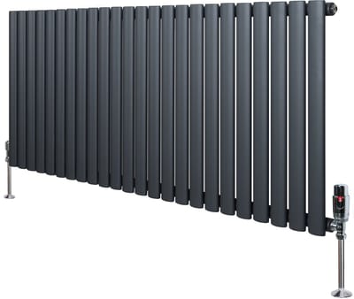 Ovale radiator 1 kolom - 600x1440 mm - grijs - thermostaatkraan
