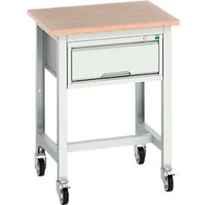 Bott verso verrijdbare werkbank, multiplexplaat, met set dwarsverbindingen, 1 lade, B 700 x D 600 x H 930 mm, lichtgrijs