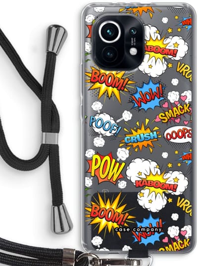 Case Company® - Hoesje met koord geschikt voor Xiaomi Mi 11 hoesje met Koord - Pow Smack - Telefoonhoesje met Zwart Koord - Bescherming aan alle Kanten en Over de Schermrand