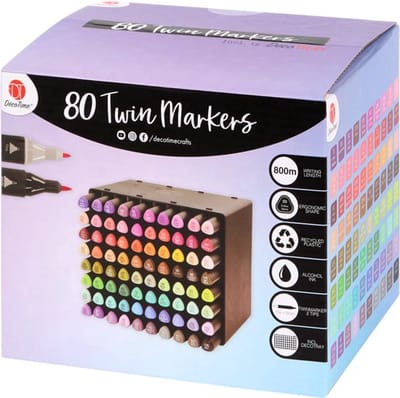 DecoTime 80 Twin Markers - Alcohol Markers - Dubbele Punt - 80 Kleuren - Met Opbergtray - Schrijven & Tekenen