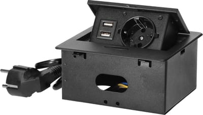 Orno Pop-up Stekkerdoos - Verdeelstekker met 1 stopcontact - 2 USB A - Inbouw Stekkerblok met 1.5 meter kabel - Zwart