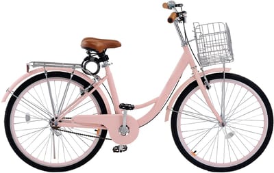 Cruiserfiets - Strandfiets - Wielmaat 66 cm - Grote Mand - Bagagedrager - Verstelbaar Zadel - Roze