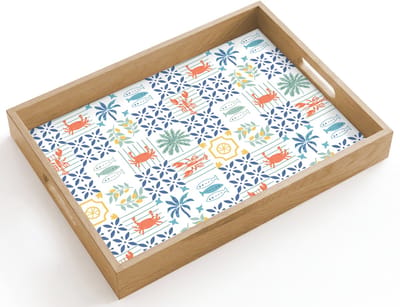 Dienblad hout 40x30 cm - Schootdienblad - Mozaïek - Zee - Patroon - Borrelplank rechthoek - Plateau dienbladen