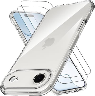 Hoesje en Glas Geschikt voor iPhone 17 Air - Transparant - Casemania Anti-Shock Back Cover + 2x Glazen Screeenprotector - Val/Stoot Bescherming Telefoonhoesje