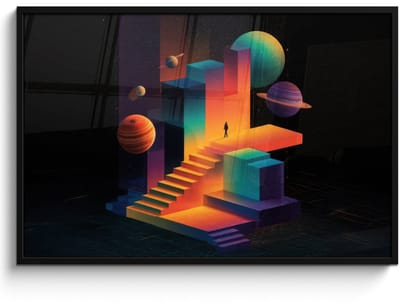 Poster in lijst - Fotolijst 120x80 cm - Posters - Abstract - Trappen - Mens - Planeten - Posterlijst zwart - Decoratie - Wanddecoratie woonkamer - Muurdecoratie slaapkamer