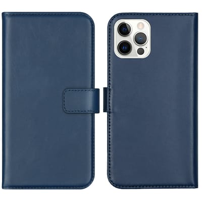 Selencia Hoesje - Geschikt voor Apple iPhone 12 Pro / 12 - Echt Lederen Bookcase - Blauw