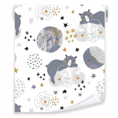 WALLARENA - Behang - Breedte 50 cm - Dieren Sterren Wolken - Geschikt voor kinderkamers - 10m