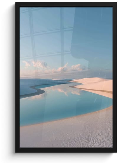 Poster in lijst - Fotolijst 40x60 cm - Posters - Duinen - Waterplas - Oneindige rust - Posterlijst zwart - Decoratie - Wanddecoratie woonkamer - Muurdecoratie slaapkamer