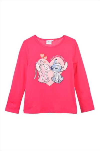 Disney Lilo & Stitch Shirt - Lange Mouw - Katoen - Stitch en Angel - Fuchsia - Maat 92/98 (3 jaar)