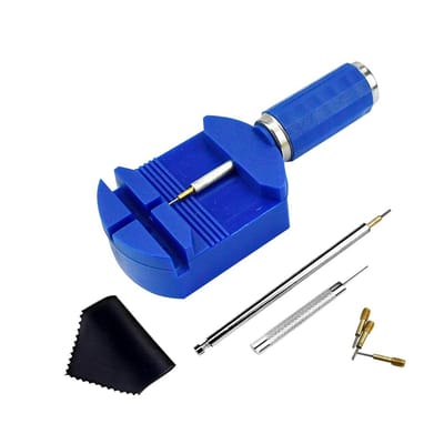 Dailygoods- Reparatieset Horlogemakers - Horlogeband/Schakelverwijderaar - Drukknop/Veerdrukknop - Stalen Stempel/Doek - Professionele Kit - Blauw - Horlogereparatieset