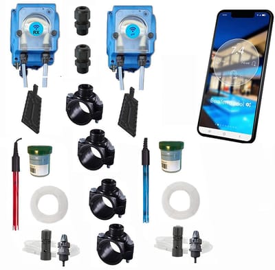POOLTRONICS BUDGET Automatisch pH & Chloor Doseersysteem met WIFI – Zwembad Waterbehandeling – pH & Rx Dosering via Slimme Pompdosering – pH met RX controller