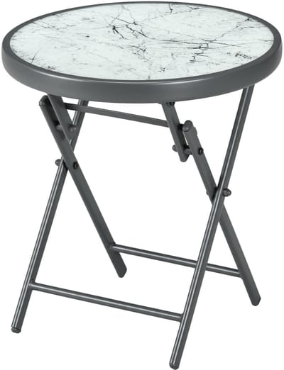 Opvouwbare bijzettafel, opvouwbare buitentafel, met tafelblad van gehard glas, voor het terras, 45 x 45 x 50 cm, wit