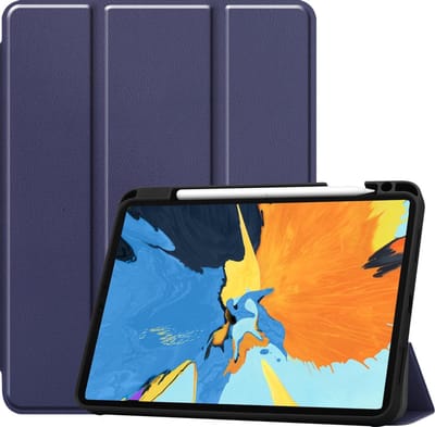 Hoes - Geschikt voor Apple iPad Pro (2020) - 11 inch - Dun & Stevig - Trifold Bookcase - Hard Cover Case - Met Uitsparing Geschikt voor Apple Pencil - Hardcover Book - Tablet Hoesje - Donkerblauw