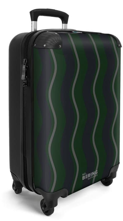 NoBoringSuitcases.com® - Handbagage koffer lichtgewicht - Reiskoffer trolley voor reizen - Groen met zwarte strepen - Cabine rolkoffer met wieltjes - Travel luggage - Hardcase valies klein - Past binnen 55x40x20 en 55x35x25