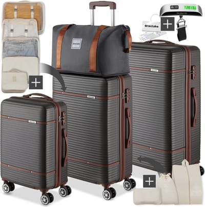 tectake® Kofferset - 13-delige Reisset - Koffers - Koffer set - Bagageset Inclusief Handbagage Koffer, Ruimbagage Koffer Groot, Reistas, Toilettas, Accessoiretas - Trolley met TSA slot - Antraciet