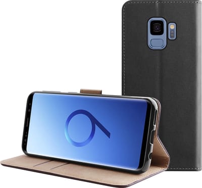 BMAX Leren book case hoesje geschikt voor Samsung Galaxy S9 / Lederen book cover / Beschermhoesje / Telefoonhoesje / Hard case / Telefoonbescherming - Zwart