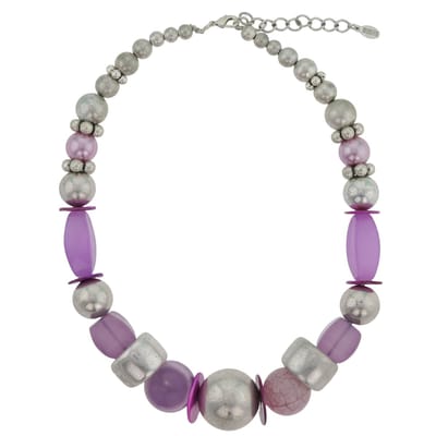 Behave - Ketting 52 cm lang + 6 cm verlengketting - Paars met vintage antiek look zilverkleurige kralen