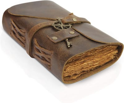 JeiibrZui Vintage Notitieboek Leder - 10 x 15 cm - Handgemaakt Antiek Dagboek Met Büttenrandpapier - 200 Pagina's - Crème Kleur - Voor Reizen, Schrijven En Tekenen